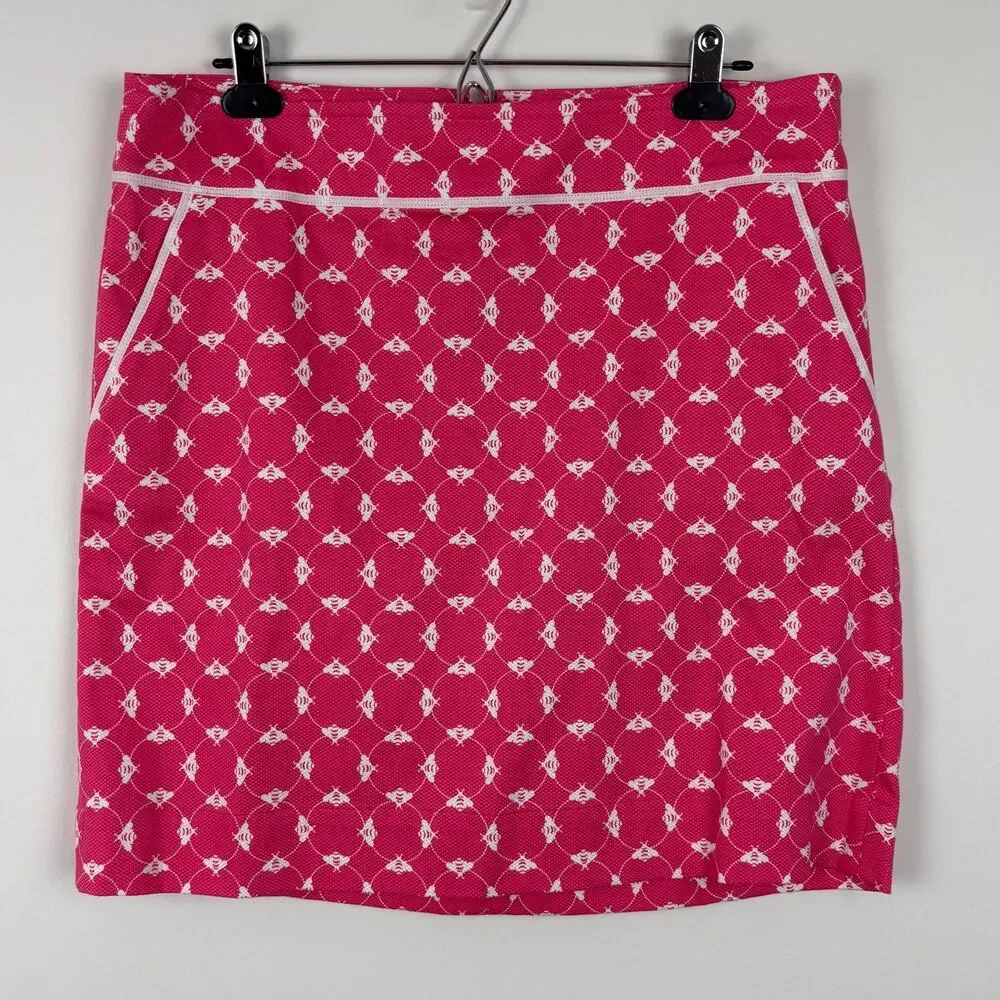 Talbots Pink Mini Skirt 12 Bee Print Novelty Preppy Twee Pockets Cotton